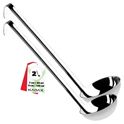 Immagine di KADAX Mestoli per Servire Zuppe in Acciaio Inox, Utensili da Cucina con Manico Lunghi, Accessori la Cottura (Set di 2: 7cm/60ml e 8cm/100ml)