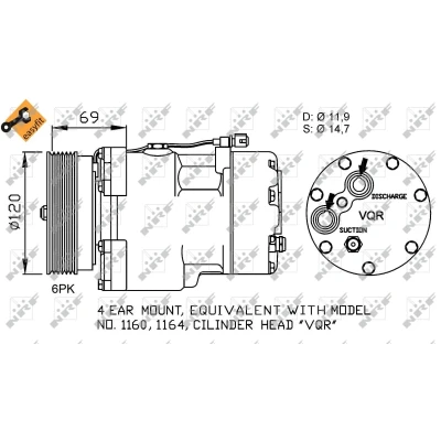 Immagine di NRF EASY FIT 32748 compressore Aria Condizionata SD7V16 12 PAG 46 con olio PAG, anello tenuta VOLKSWAGEN: Sharan I, SEAT: Alhambra I