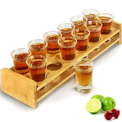 Immagine di Supwinnet Set di 12 bicchierini da liquore 30 ml, dritti, base spessa, in vetro trasparente per feste, club, bar, bevande, MJS (12 pezzi)