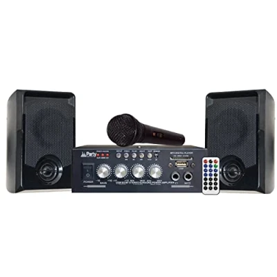 Immagine di PARTY Light &amp; Sound KA100 Kit karaoke con 1 amplificatore (2x50w), microfono e 2 altoparlanti (2x50W) USB, Bluetooth SD Nero