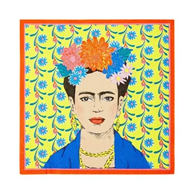 Immagine di Talking Tables Confezione da 20 Carta Gialli con Stampa Frida Kahlo Tovaglioli USA e Getta, Decorazioni messicane, Forniture per Feste di Compleanno Boho, Cinco De Mayo, Decoupage, Napkin
