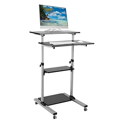 Immagine di Techly 102833 Postazione di Lavoro Carrello PC Laptop con Mensole Altezza Regolabile Nero/Argento