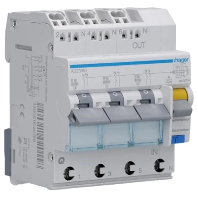 Immagine di Hager ADZ316D Interruttore differenziale di sicurezza A 3 fasi poli 16 0.03 230 V