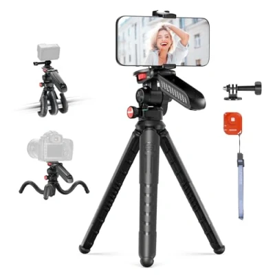 Immagine di NEEWER Treppiede Flessibile Smartphone Telecomando/Maniglia/Porta Telefono/Attacco Action Cam, Mini Cavalletto Fotocamera Selfie Stick Vlog Compatibile con iPhone GoPro Hero 13 12 11 10 Samsung, TP36
