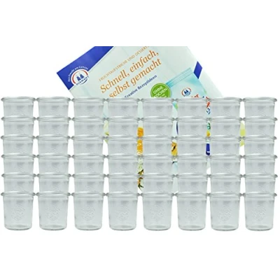 Immagine di Set di 48 vasetti da 140 ml in vetro, con coperchio, quaderno per ricette incluso