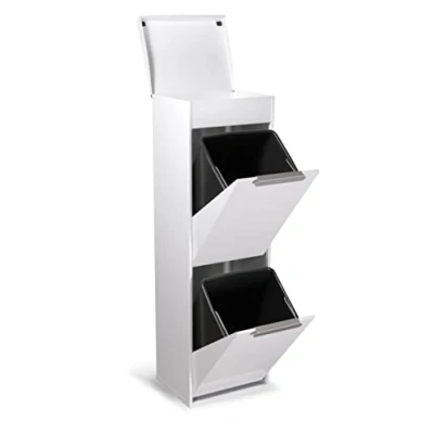 Immagine di Arregui CR221 B Pattumiera Differenziata 2 Scomparti x 17L (34L) Contenitore in Acciaio con Ripiano Multiuso Mobile per Raccolta Cestino Spazzatura da Cucina Bianco