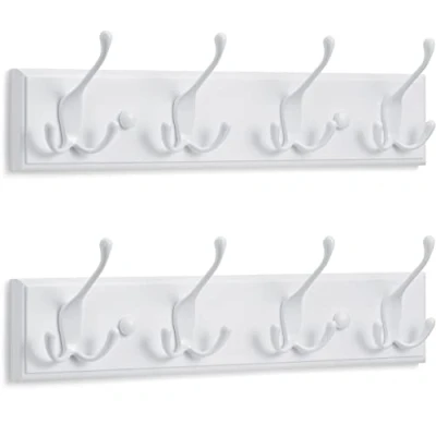 Immagine di LARHN Appendiabiti da Parete Bianco (2 u.) 4 Ganci Tripli 42 cm Attaccapanni Muro Moderno in Legno per Ingresso, Cameretta e Bagno