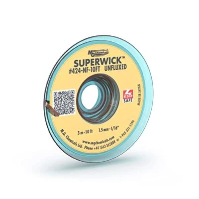 Immagine di MG Chemicals 424 NF 10FT Treccia dissaldante Super Wick non flussata, 0,06&quot; di larghezza x 10&#039; lunghezza, sicura ESD