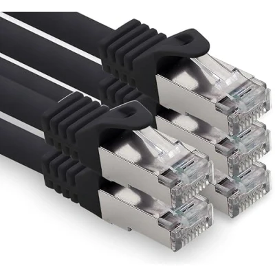 Immagine di freiwerk cavo di rete CAT.7, 1,0 m, nero, 5 pezzi, Lan Ethernet, s FTP LSZH PIMF 10 GB RJ45, spina Cat6a