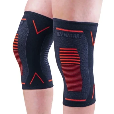 Immagine di aZengear Tutore per ginocchio (coppia) │ Ginocchiera a compressione dolori articolari, lesioni ai legamenti, strappo al menisco, artrite, corsa, squat (Rosso, XL)