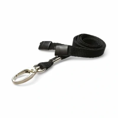 Immagine di ALG ID Cards® cordino staccabile, tinta unita, con chiusura di sicurezza, da collo nero clip in metallo, per porta badge (cordino nero)