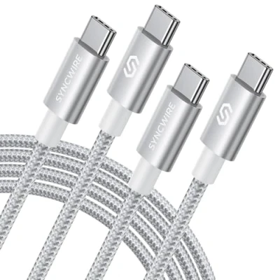 Immagine di SYNCWIRE Cavo USB Type C Ricarica Rapida 60W 2M 2 Pezzi, Compatibili con iPhone 15 Pro Max Plus Samsung S24 S23 S22 iPad Air MacBook Google Pixel 7 Switch PS5 Tablets Argento