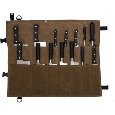 Immagine di borsa per coltelli da cucina, arrotolabile, tasca con 14 scomparti, tasche cuochi, coltelli, coltello valigetta