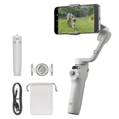 Immagine di DJI Osmo Mobile 6, stabilizzatore per smartphone, manico integrato, portatile e pieghevole, Android iPhone, grigio platino