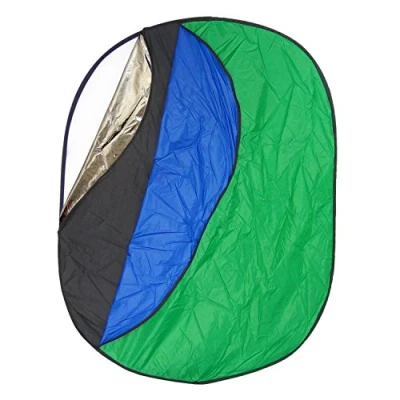 Immagine di DynaSun WOS2070 7in1 100x150cm XL Set Pannello Riflettente Professionale Multifunzione Pieghevole con Diffusore Centrale Ovale e 6 superfici Bianco Nero Blu Verde Chromakey Argento Oro