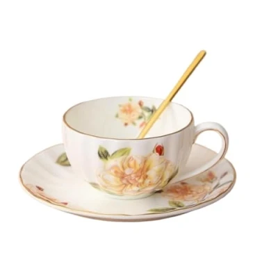 Immagine di Set di tazze da tè e piattino in ceramica for caffè piattini Peonia succhi latte Regalo compleanno ufficio casa(1)
