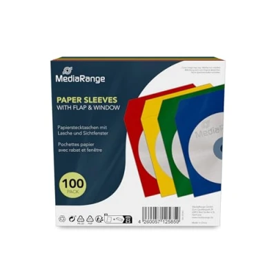 Immagine di Mediarange BOX67 Porta CD E DVD Di Carta Con Fronte Trasparente Colorate (100 Bustine: 25 Rosse, Gialle, Blu Verdi)