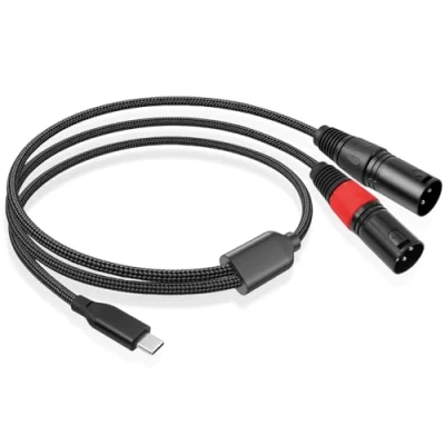 Immagine di GOMETY Connettore USB C a doppio XLR, cavo microfono da 3 m tipo 2 amplificatore di potenza stereo filo intrecciato per audio compatibile con PC, telefono,