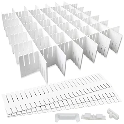 Immagine di GIAK 16 PCS Divisori per cassetti Separatori Regolabili Organizer organizzatore Ufficio Bagno Cucina o Camera da Letto (Bianco)