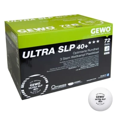 Immagine di GEWO Ultra SLP palline da ping pong a 3 stelle, in plastica 40+, senza cuciture, certificate ITTF, 72 professionali, bianche, 40 + mm
