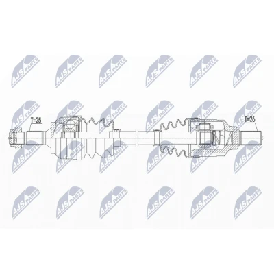 Immagine di NTY NPW CT 087 Albero motore / Semiasse Assale anteriore Sx 638mm CITROËN: C3 II, DS3 Hatchback, PEUGEOT: 208 I Hatchback