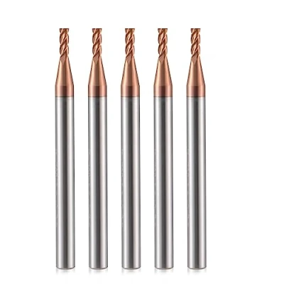 Immagine di Fresa CNC da 2 mm, in metallo duro, 4 tagli, 5 pezzi TiSiN Coat, punte per trapano VHM, con scanalature, 55 HRC, punta lega di alluminio, acciaio, rame