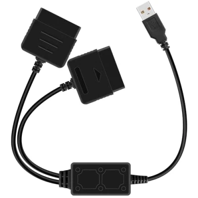 Immagine di OSTENT Cavo Convertitore Adattatore USB Doppio per Sony Playstation 1/2 PS One PSX Controller Cablato Gamepad Joystick a PC Laptop, Colore Nero