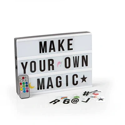 Immagine di EASYmaxx LED Light Box Para mensajes de texto individuales Mega set Con 150 coloridos emojis y 173 letras, números símbolos intercambiables función temporizador [A4]