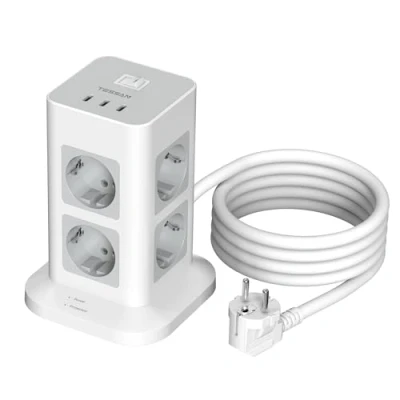 Immagine di TESSAN 8 Prese Ciabatta Multipresa con 3 USB C, Elettrica Protezione da Sovratensione 1700J, Interruttore, Scrivania 16A Prolunga 2M, 3600W