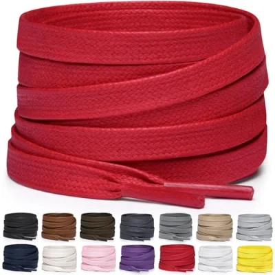 Immagine di Miscly Lacci Piatti in Cotone Cerato per Stivali, Sneaker e Scarpe Disponibili Diverse Lunghezze Colori (Rosso, 91 cm)