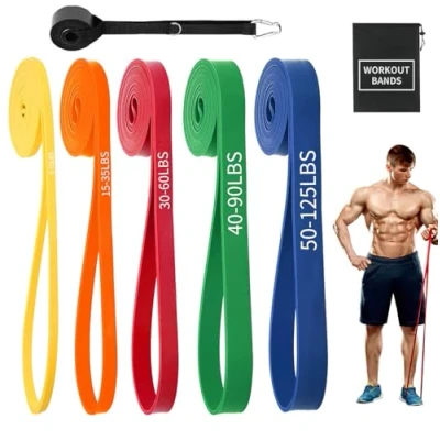 Immagine di YOVKOK Elastici Fitness set di 5 Livelli Resistenza,bande elastiche con Ancoraggio Porta,elastiche fitness,Elastici Palestra Adatte per Uomo e Donna,Stretching,Pilates,yoga