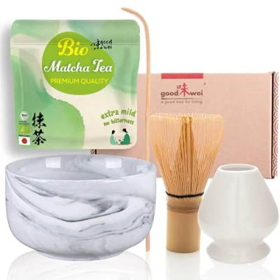 Immagine di Set di Matcha Completo Tazza Cerimoniale con frusta e cucchiaio incl. Tè Biologico Giapponese (Gurei)