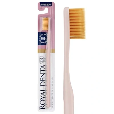 Immagine di Royal Denta spazzolino da denti super morbido dorato, extra per e gengive sensibili, a doppia lunghezza, particelle d&#039;oro prevenire i batteri, rosa latte
