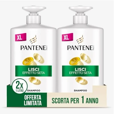 Immagine di Pantene Pro V Shampoo Lisci Effetto Seta per Capelli Crespi e Opachi, Deterge Delicatamente Protegge i Legami del Capello, Senza Siliconi, Olio Minerale, Coloranti, Formato Maxi Convenienza 2x1000ML