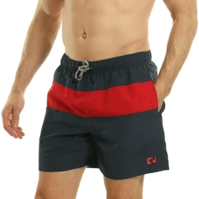 Immagine di Ript Performance Uomo Essentials Pantaloncini da bagno a rapida asciugatura con protezione solare UV 50, Marina Militare/Rosso, XL