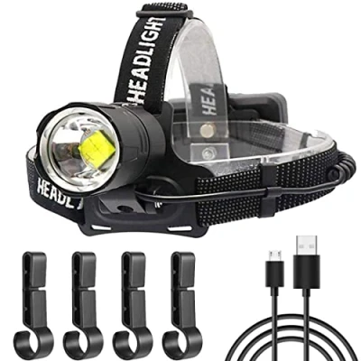 Immagine di WholeFire Lampada Frontale LED XHP70, 20000 Lumen Super Luminosa Lampade da Testa 3 Modalità IP65 Impermeabile Torcia USB Ricaricabile per Campeggio, Equitazione, Corsa, Pesca