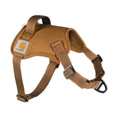 Immagine di Carhartt Pettorina per cani in nylon con anatra, completamente regolabile, maniglia di controllo rapido e accenti riflettenti, marrone