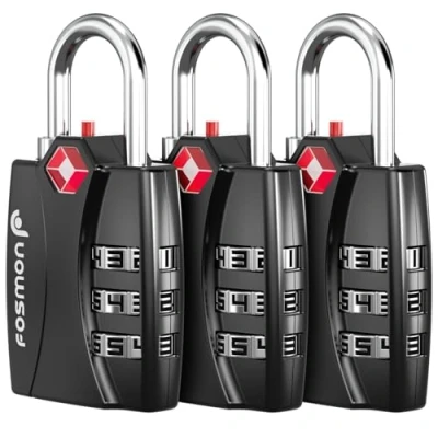 Immagine di Fosmon lucchetto a codice per bicicletta, valigia, borsa da viaggio, armadietto o zaino, utile fissare tutti i bagagli, approvato TSA, con combinazione 3 cifre, confezione 3,