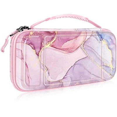 Immagine di FINTIE Custodia per Nintendo Switch Modello OLED 7.0&quot; / 6.2&quot; [Antiurto] Portatile di Borsa con 10 Titolari Schede Gioco &amp; Tasca Interna Console Accessori, Glittering