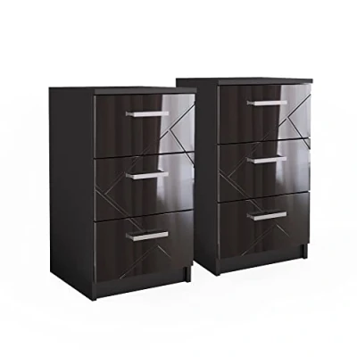 Immagine di Vicco comodini camera da letto Irma, Nero lucido, 37.6 x 66 cm Set di 2