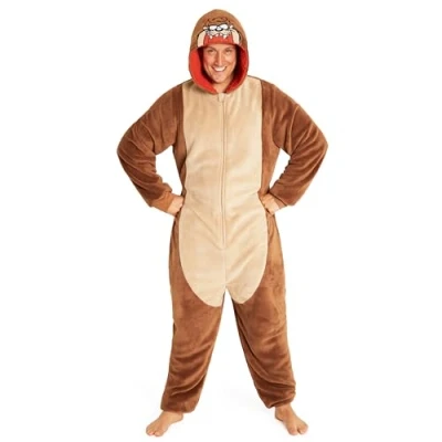 Immagine di LOONEY TUNES Pigiama Intero Uomo Caldo Pigiamone in Pile con Cappuccio M 2XL Bugs Bunny Taz Pigiami Invernali Interi (Taz, S)