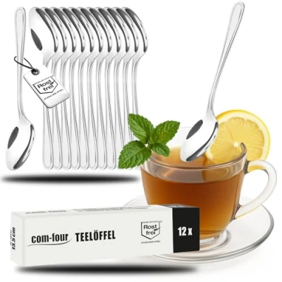 Immagine di COM FOUR® 12 cucchiaini da bar in acciaio inossidabile Cucchiai per long drink lunghi Latte Macchiato gelato (12 pezzi 20cm)