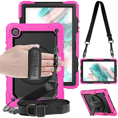 Immagine di TECHGEAR Custodia Compatibile con Samsung Galaxy Tab A8 10.5&quot; 2022 (SM X200 / SM X205), Cover Antiurto Resistente supporto integrato girevole a 360 gradi, cinturino mano e tracolla attaccabile