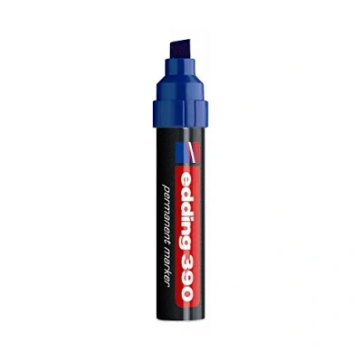 Immagine di Edding Pennarello Permanente 390, 1 Pennarello, Punta smussata da 4 a 12 mm, Colore Blu, ad Asciugatura Rapida, Resistente all&#039;Acqua e allo sfregamento, per Cartone, plastica, Legno, Metallo, Vetro