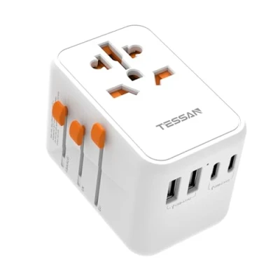 Immagine di TESSAN 100W GaN Adattatore Universale da Viaggio, Caricatore USB C a Ricarica Rapida, Presa con e A, Viaggio per USA Regno Unito Tailandia Giappone Australia