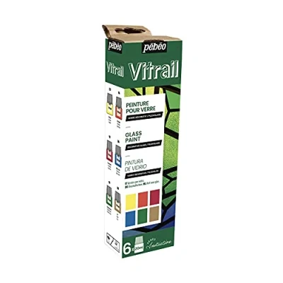 Immagine di PEBEO Principianti Vitrail Set di Pittura su Vetro Trasparente e Brillante 6 Flaconi da 20 ml Colori Limone + Arancione Cremosi Blu Cielo Chartreuse Oro, 120 unità