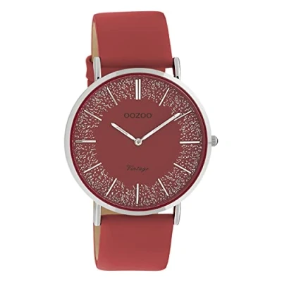 Immagine di Oozoo Orologio da donna vintage piatto con cinturino in pelle e elementi lucidi nel quadrante 40 mm., C20129 Rosso/Rosso, Cinghia