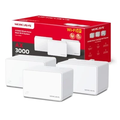 Immagine di Mercusys TP Link Halo H3000X(3 pack) WiFi 6 Mesh AX3000Mbps, 3 Porte Ethernet Gigabit, Controllo Parental, Collega Fino a 150 Dispositivi, Router e Ripetitore, Pezzi con Copertura 650 ㎡
