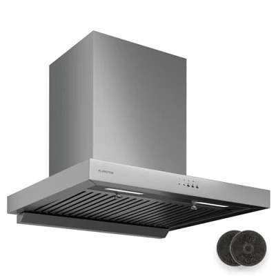 Immagine di Klarstein AeroClean Cappa da Cucina 60cm, Aspirante a Parete, Boost: 721 m3/ora, Motore: 120W, Efficienza A++, LED: 3800 4200K, 52 68 dB, Filtro Deflettore, Acciaio Inox