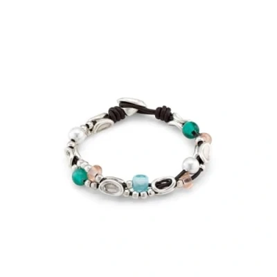 Immagine di UNOde50 Bracciale in cuoio con maglie placcate argento Sterling e cristalli artigianali